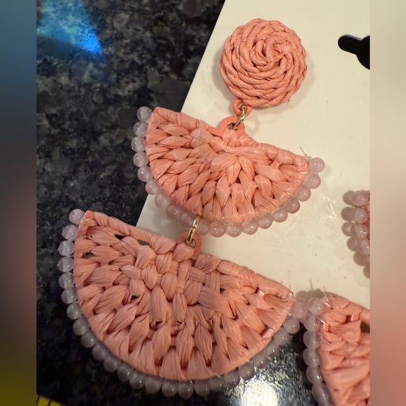 On 34th Chic Light Pink Woven and Beaded Dangle Earrings - Picture 3 of 5